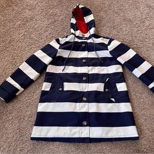 Lands End Windbreaker Blue White Stripe Button Hooded Coat Women Size XS (2-4)